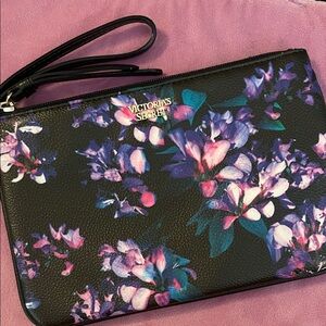 Victoria's Secret Black and Purple Floral Wristlet